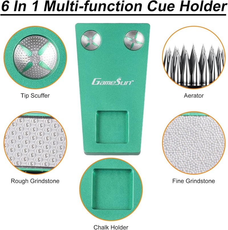GAMESUN 6 In 1 Portable Weighted Pool Cue Holder, chalk holder, billiard cue tip tool, Green - Image 4